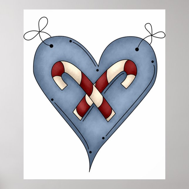 Poster Blue Heart with Candy Canes Country Christmas (Frente)