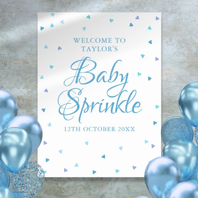 Poster Blue Hearts Baby Sprinkle (Blue Love Hearts Baby Sprinkle Welcome Sign)