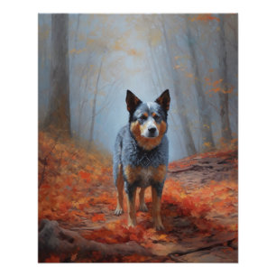 Pôster Blue Heeler entre Folhas Caídas de Outono Inspira