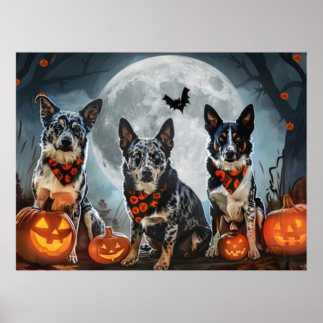 Poster Blue Heeler Halloween Assustador (Frente)