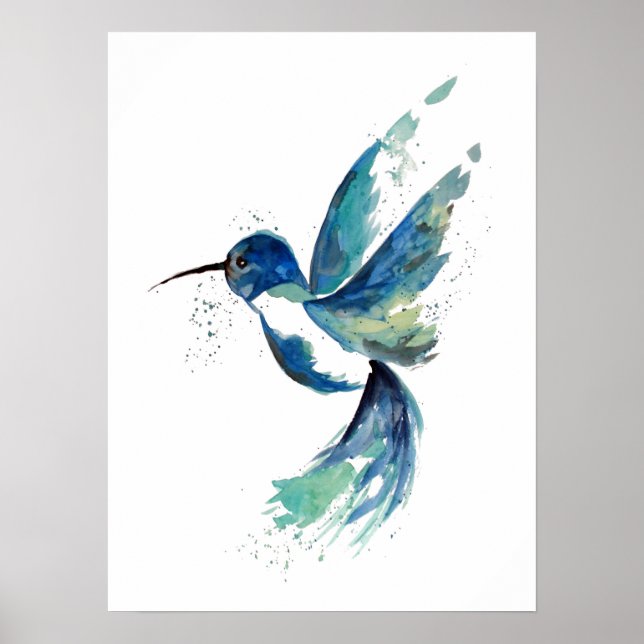 Poster Blue Hummingbird Watercolor (Frente)