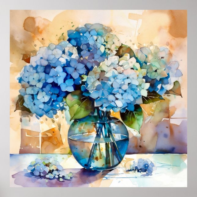 Poster Blue Hydrangea Floral Art (Frente)