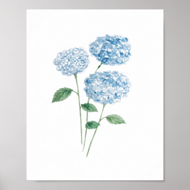Poster Blue Hydrangea Flower Painting Beach (Frente)