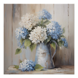 Pôster Blue Hydrangea Oil Painting Wall Art