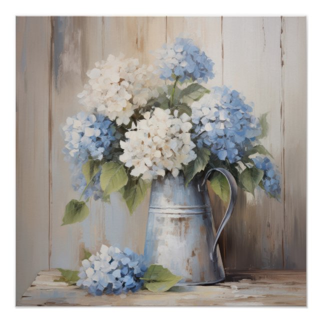 Pôster Blue Hydrangea Oil Painting Wall Art (Frente)