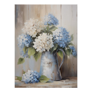 Pôster Blue Hydrangea Oil Painting Wall Art