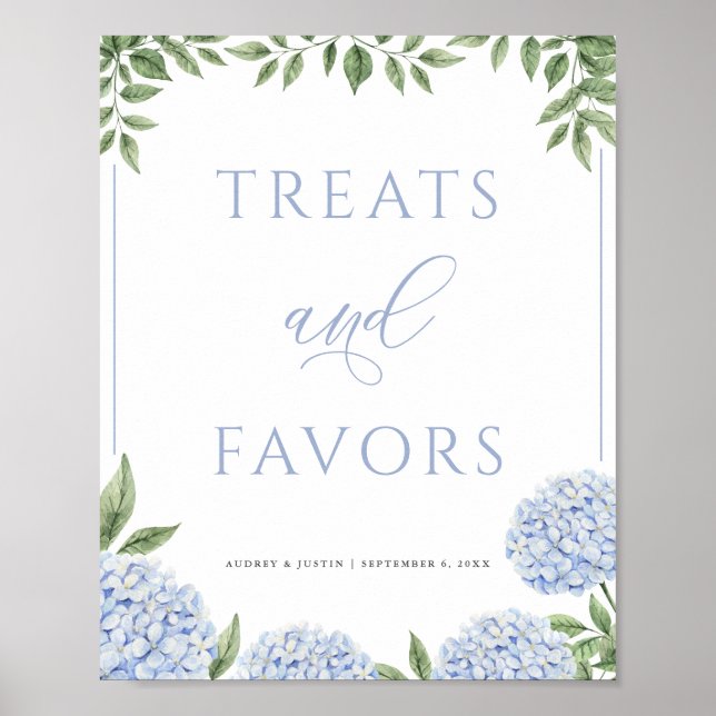 Poster Blue Hydrangea Treats e Favorece Casamento (Frente)