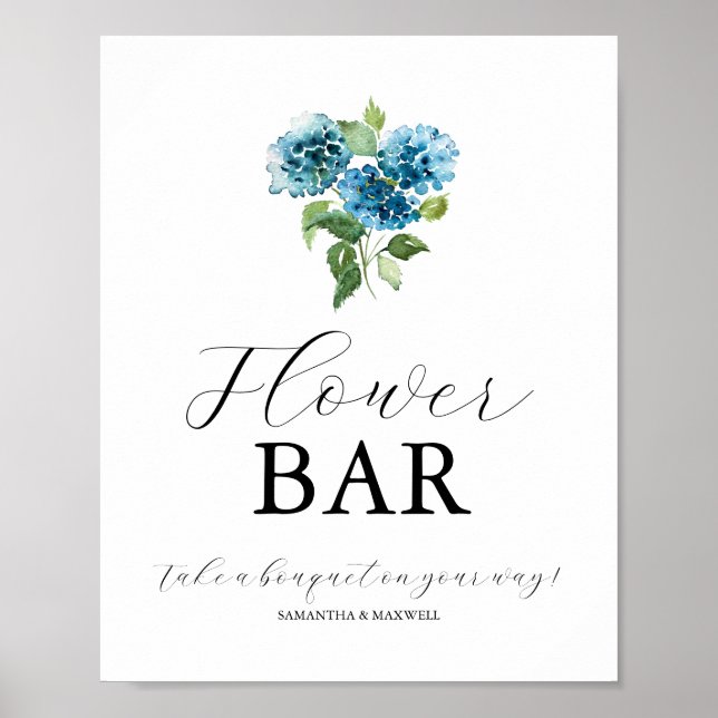 Poster Blue Hydrangea Wedding Flower Bar Signs (Frente)