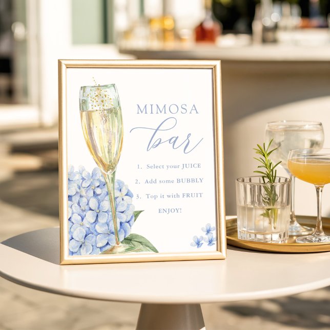 Poster Blue Hydrangeas & Gold Glass Mimosa Bar (Criador carregado)