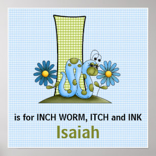 Poster Blue Inch Worm Monogram Letter I Baby Room