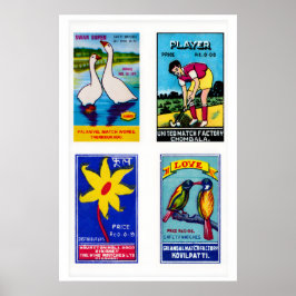 Poster Blue Indian Matchbox Labels Grid Print, Vintage