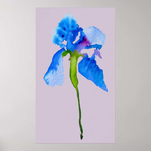 Poster Blue Iris modern floral watercolor art (Frente)