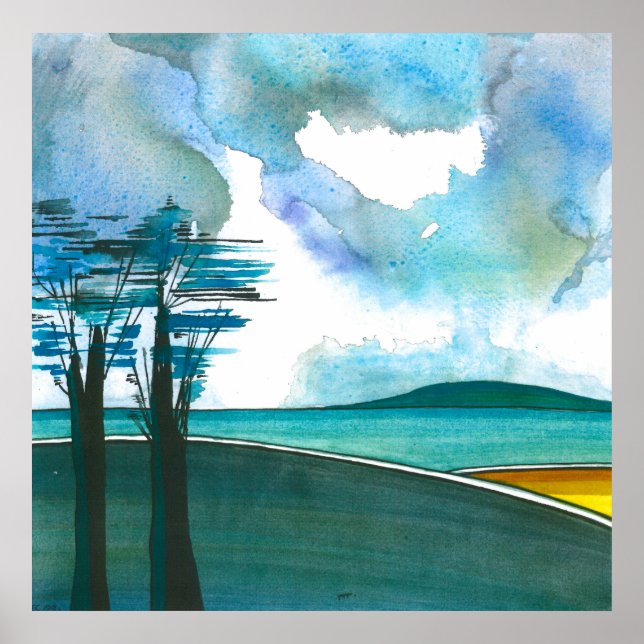 Poster Blue Island Abstract Art Poster/Print 24x24" (Frente)