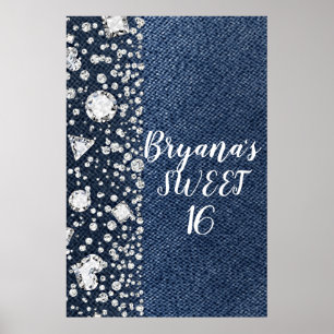 Poster Blue Jean Denim & Diamantes Brilho Festa de Diaman