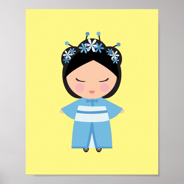 Poster Blue Kimono - Boneca Japonesa (Frente)