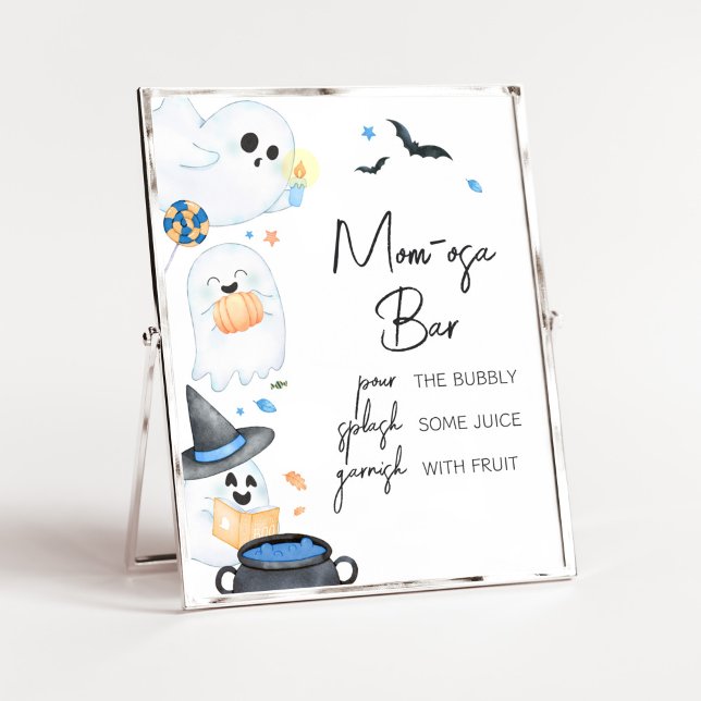 Poster Blue Little Boo Halloween Mãe Bar Osa (Blue Little Boo Baby Shower Mom Osa Bar Sign)