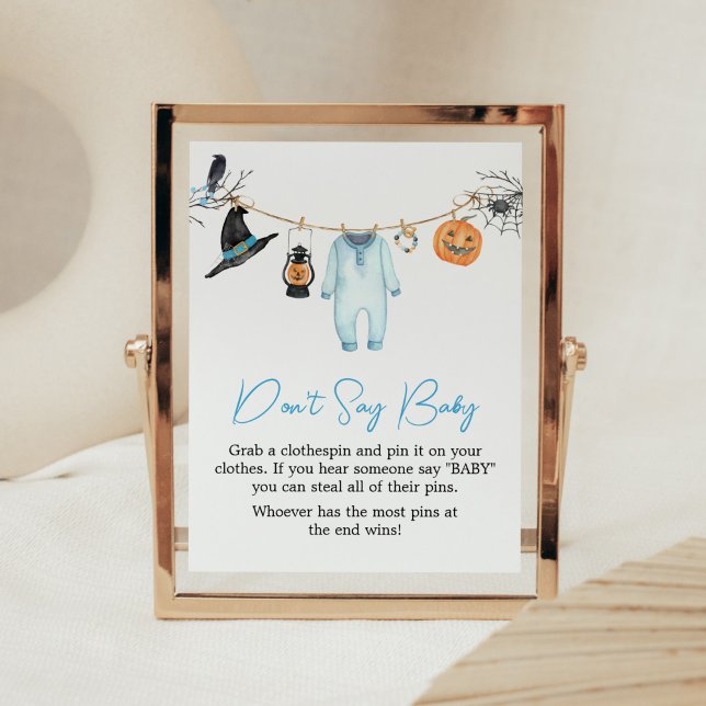 Poster Blue Little Boo Halloween Não diga amor (Halloween Baby Clothes Baby Shower Don't Say Baby Sign)