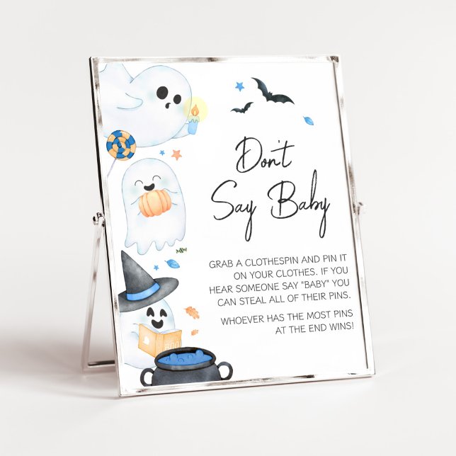 Poster Blue Little Boo Halloween Não diga amor (Blue Little Boo Baby Shower Don't Say Baby Sign)