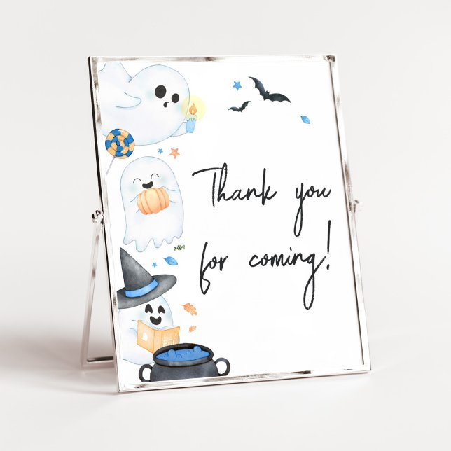Poster Blue Little Boo Halloween Obrigado por vir (Blue Little Boo Baby Shower Thank you for Coming Sign)