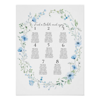 Pôster Blue Meadow Elegant Wildflower Wedding Seating