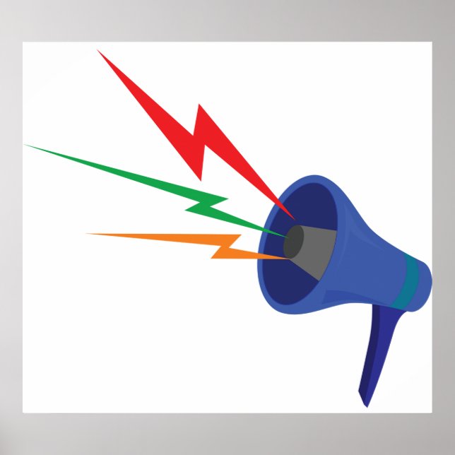 Poster Blue Megaphone with Colorful Lightning Bolts (Frente)