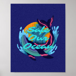 Poster Blue Minimalist Proteja nosso oceano