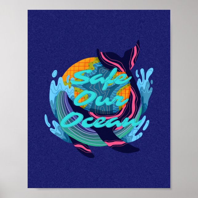 Poster Blue Minimalist Proteja nosso oceano (Frente)