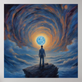 Poster Blue Moon Super Moon AI Fantasy Digital Art Impres