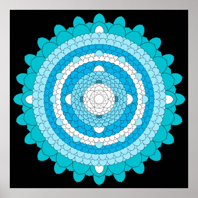 Pôster Blue Mousand Petal Lotus Mandala (Frente)