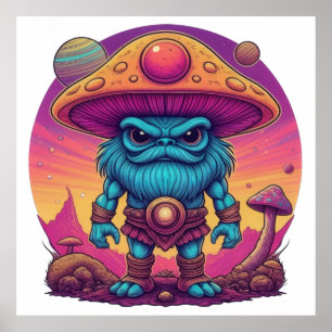 Poster Blue Mushroom Warrior