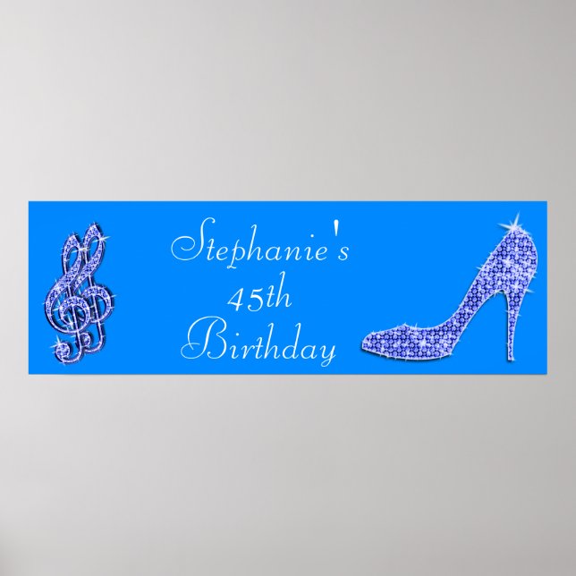 Poster Blue Music Note e Stiletto 45th Birthday (Frente)