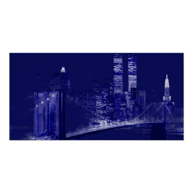 Pôster Blue New York City Night Pop Art (Frente)