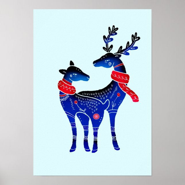 Poster Blue Nordic Christmas Reindepaer (Frente)
