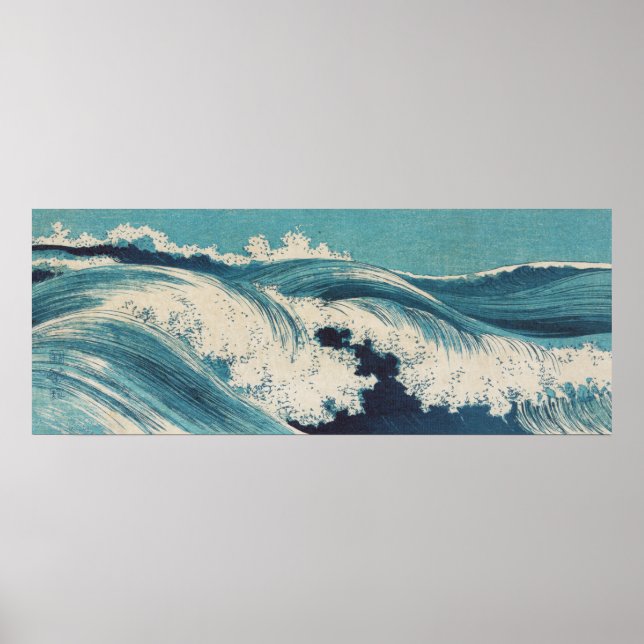 Poster Blue Ocean Waves Woodcut (Frente)