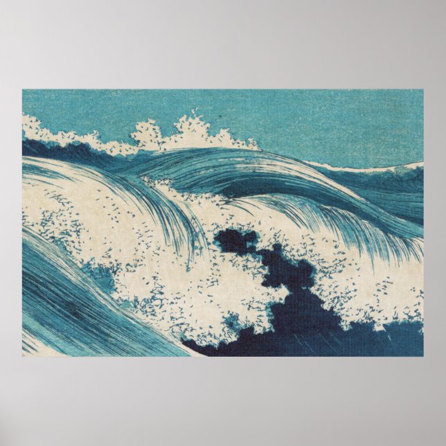 Poster Blue Ocean Waves Woodcut (Frente)