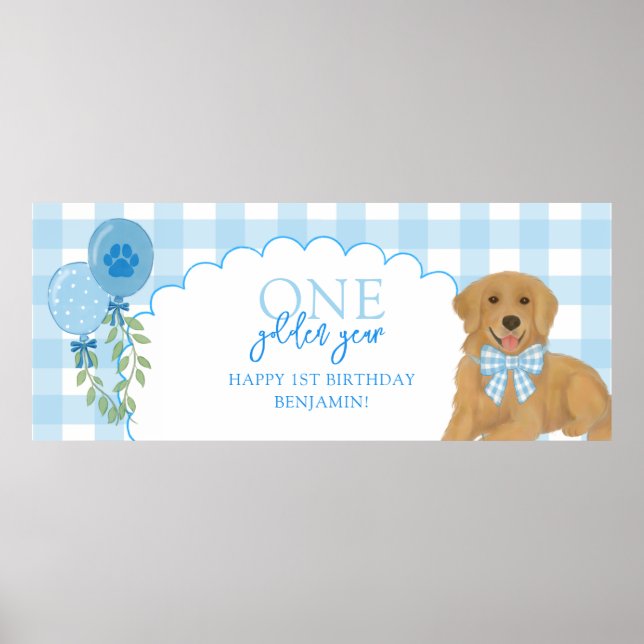 Poster Blue One Golden Year Retriever Puppy 1st Birthday (Frente)
