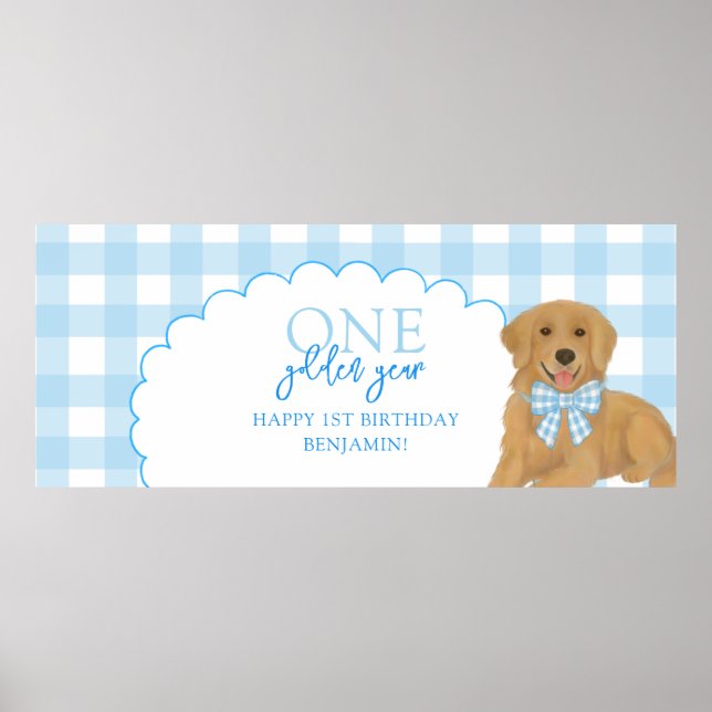 Poster Blue One Golden Year Retriever Puppy 1st Birthday (Frente)