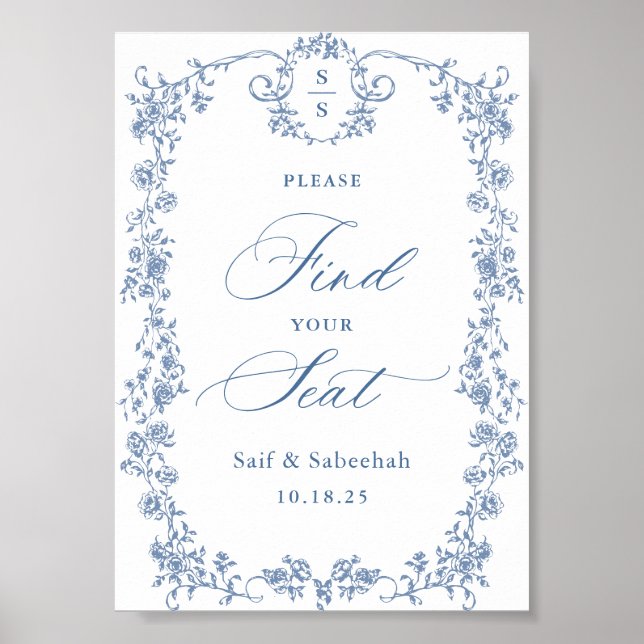 Poster Blue Ornate Victorian Grace Find Your Seat Sign (Frente)