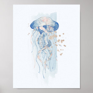 Poster Blue & Pink Jellyfish Ocean Themed Aquatic