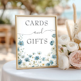 Poster Blue Preppy Flowers Watercolor Cards And Gifts