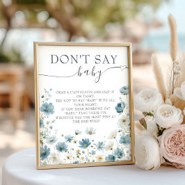 Poster Blue Preppy Flowers Watercolor Don't Say Baby