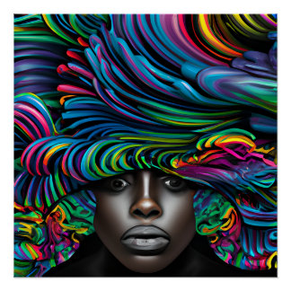 Pôster Blue Queen Rainbow Cute Hair Black Melanin Afro