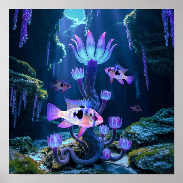 Poster Blue Ram Cichlids Fantasy Surreal Aquarium Fish (Frente)