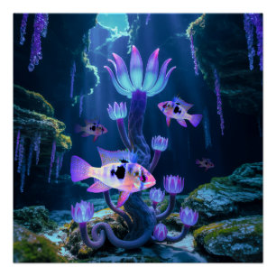 Pôster Blue Ram Cichlids Fantasy Surreal Aquarium Fish