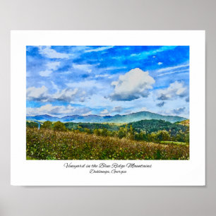 Poster Blue Ridge Mounts Georgia Vineyard Watercolor