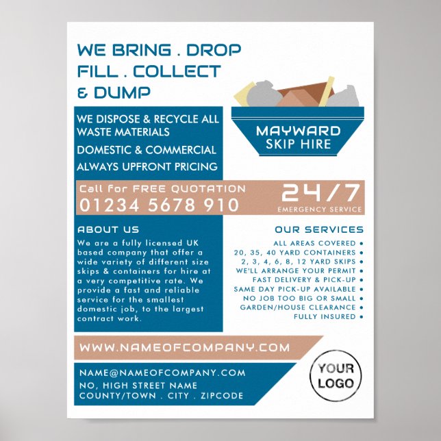 Poster Blue Rubish Skip Design, Skip/Dumpster Company (Frente)