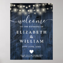 Blue Rustic Wood String Light Weding Sinal de Boas