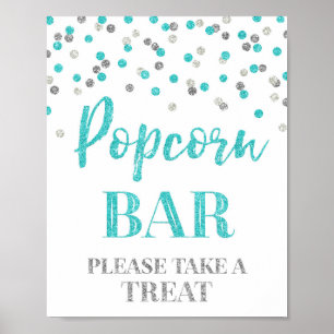 Poster Blue Silver Confetti - Sinal de Bar de pipoca