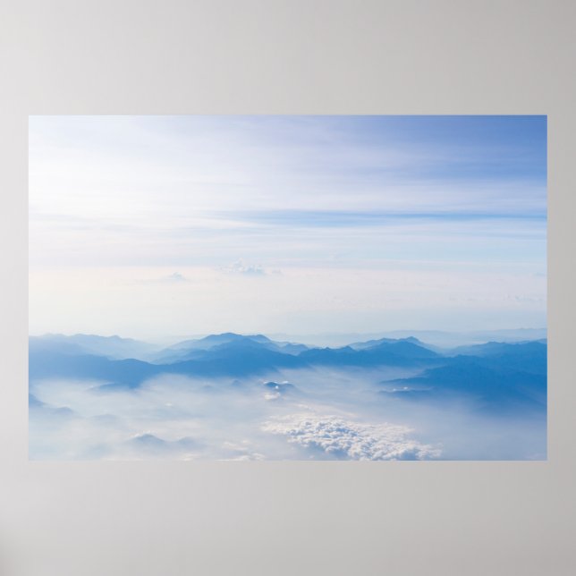 Poster Blue sky and mountains view from airplane stylized (Frente)