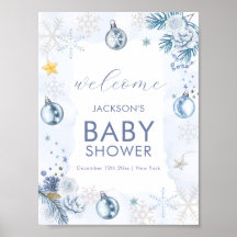 Blue Snowflake Flower Winter Baby Shower Welcome